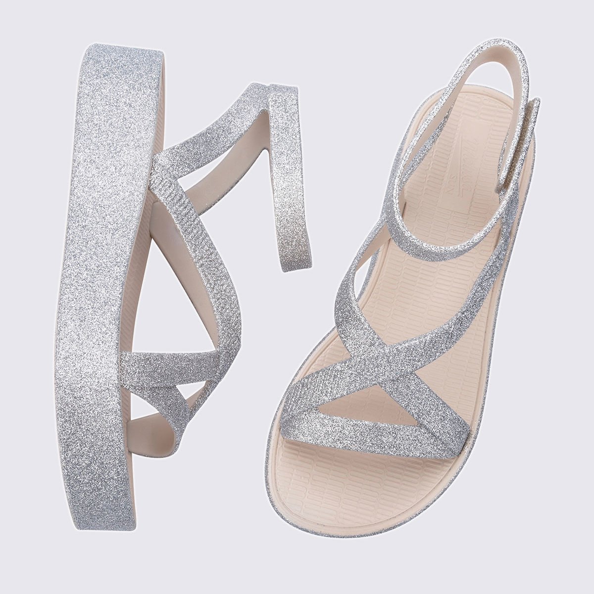 Melissa Sun Barra Platform II Bege Glitter 38066 Prata 5