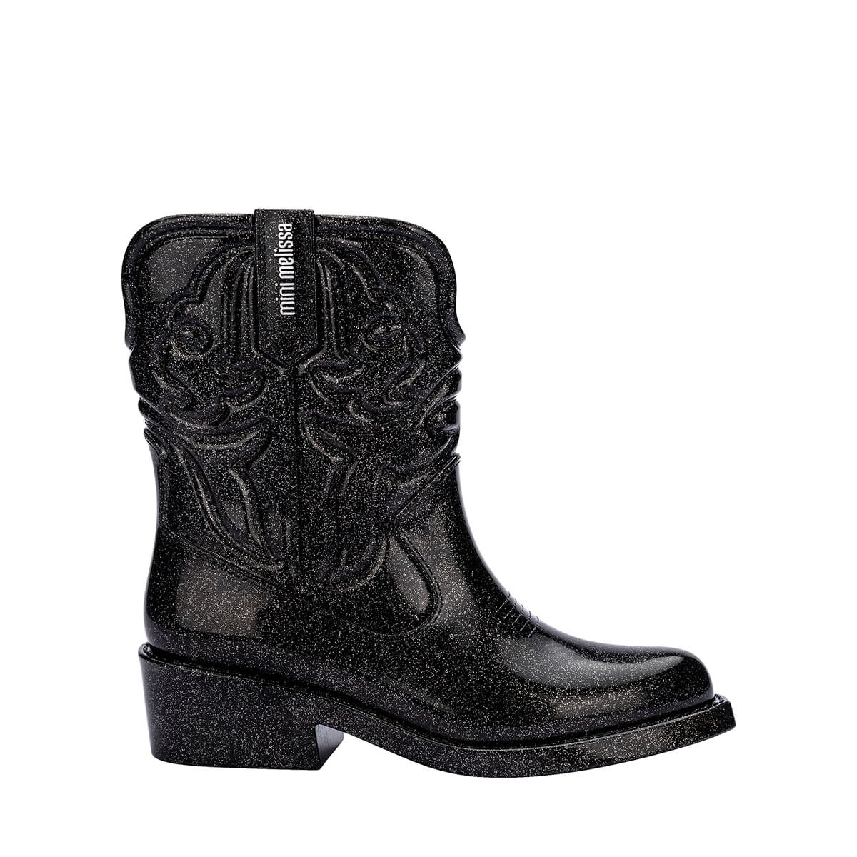 Mini Melissa Texas Boot Infantil Preto Glitter Prata 36192