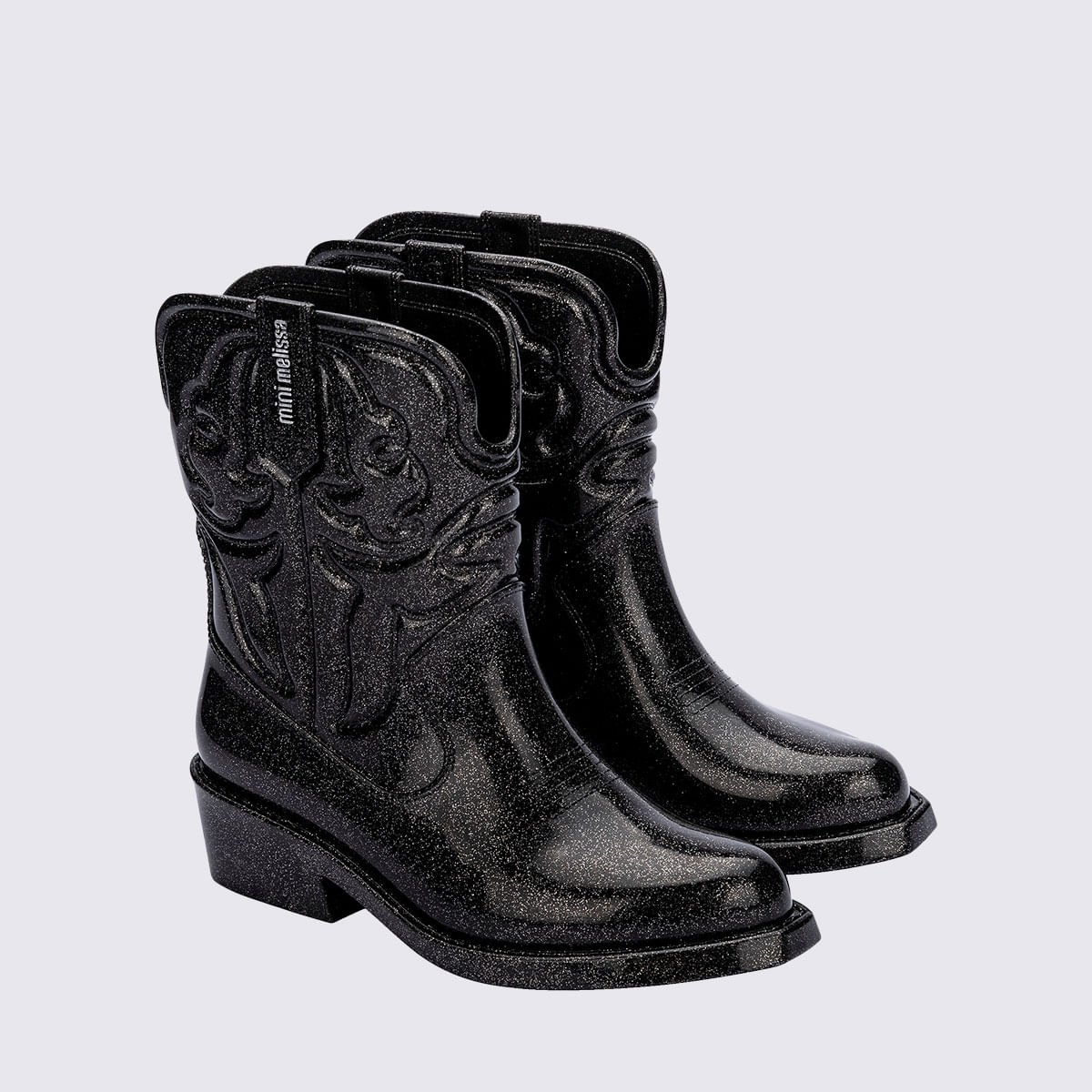 Mini Melissa Texas Boot Infantil Preto Glitter Prata 36192 Preto 3