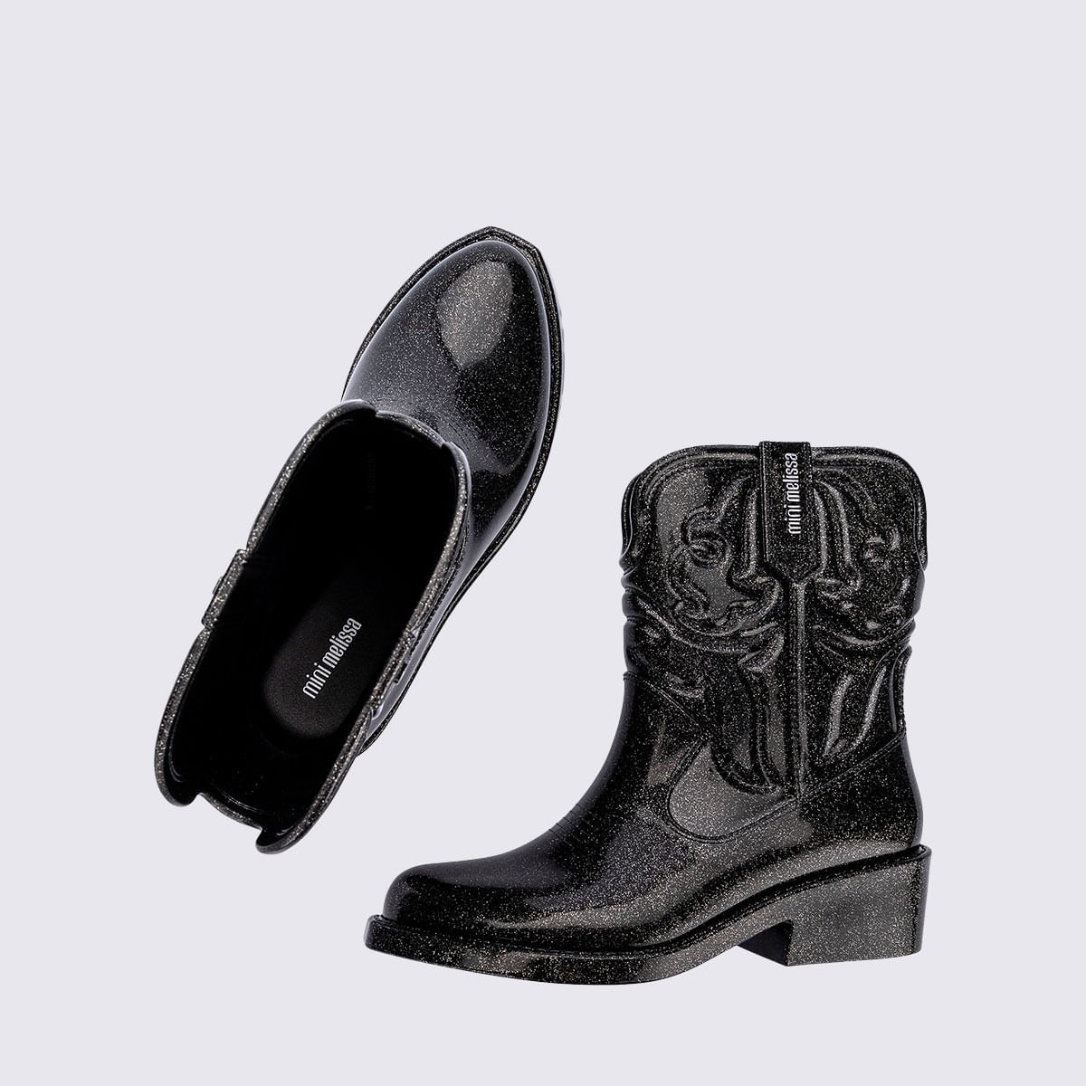 Mini Melissa Texas Boot Infantil Preto Glitter Prata 36192 Preto 4
