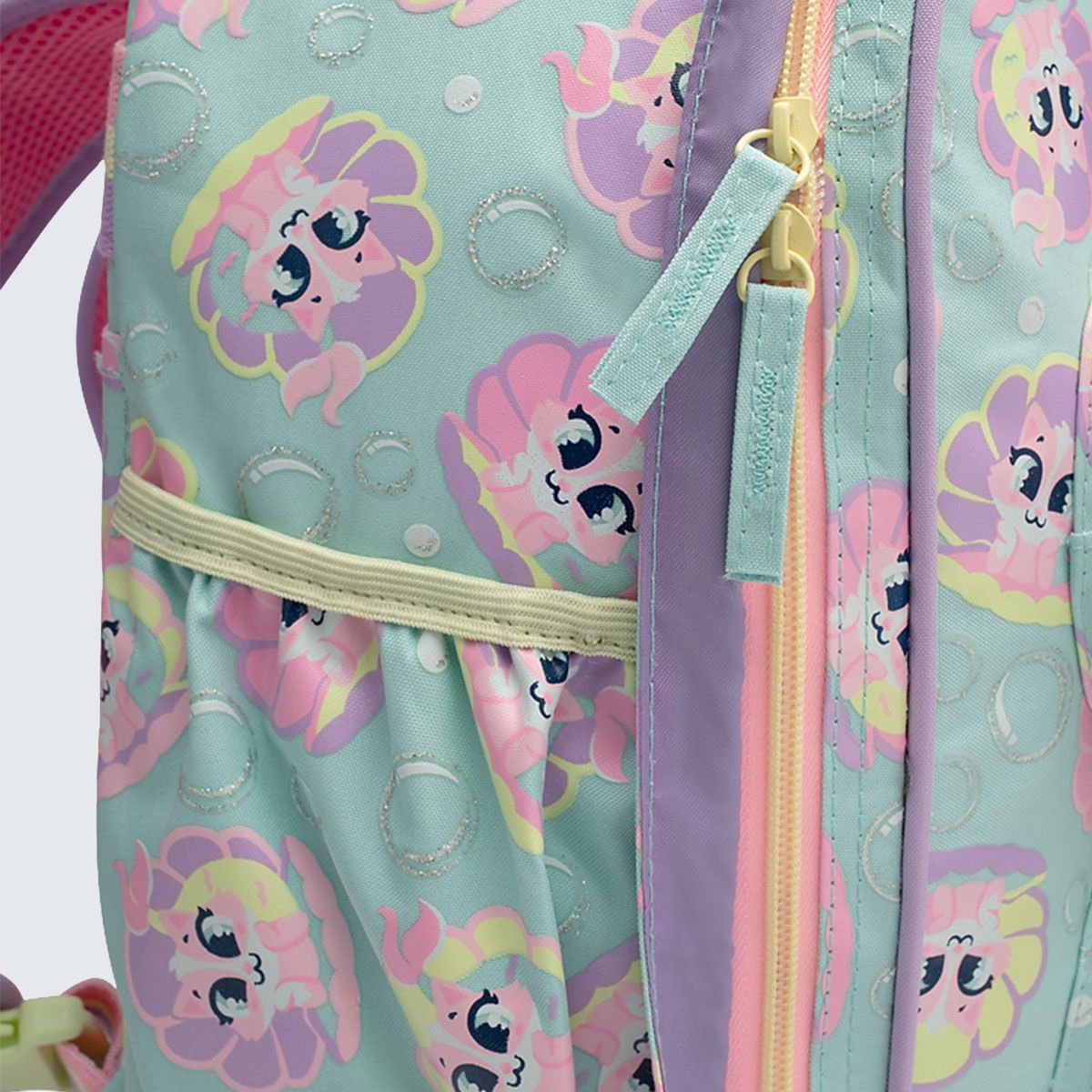 Mochila Puket com Rodinha Paetê Gata Sereia Verde 5