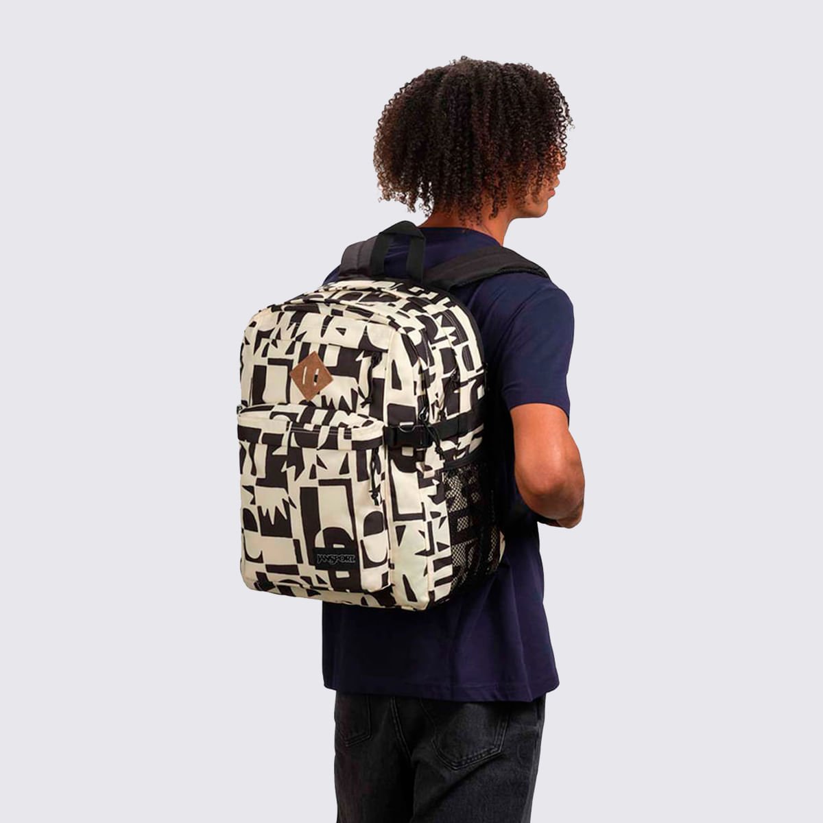 Mochila Jansport Main Campus Simple Cut Out Black 4QULGI6 Branco/Preto 5
