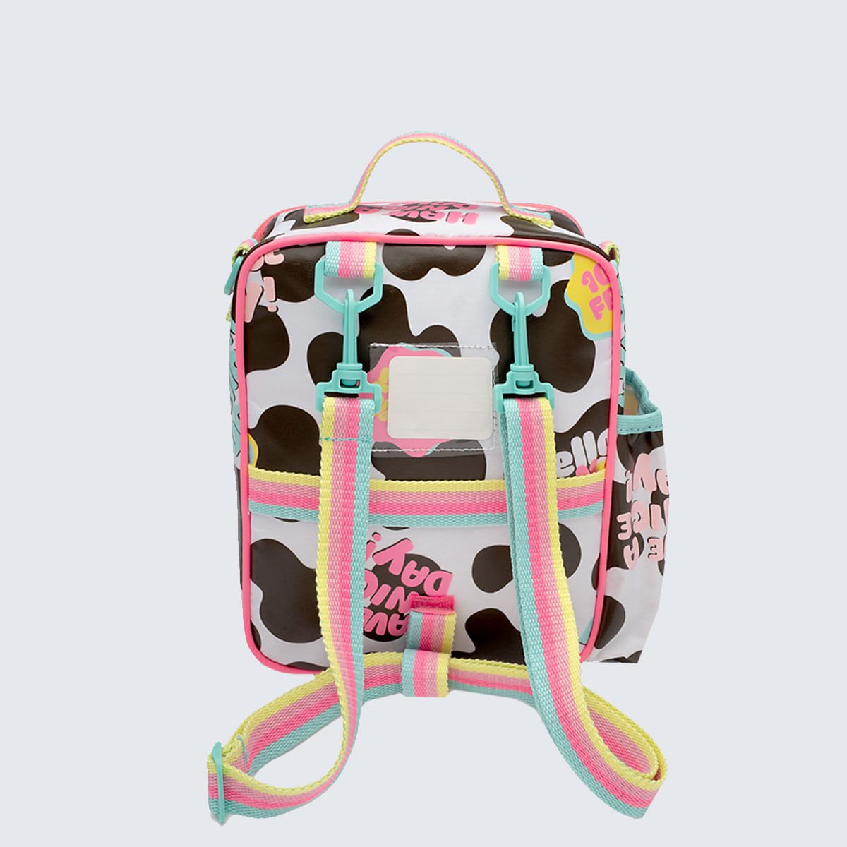 Lancheira Térmica Puket com Bolso Frontal Vaca Summer Branco/Preto 2