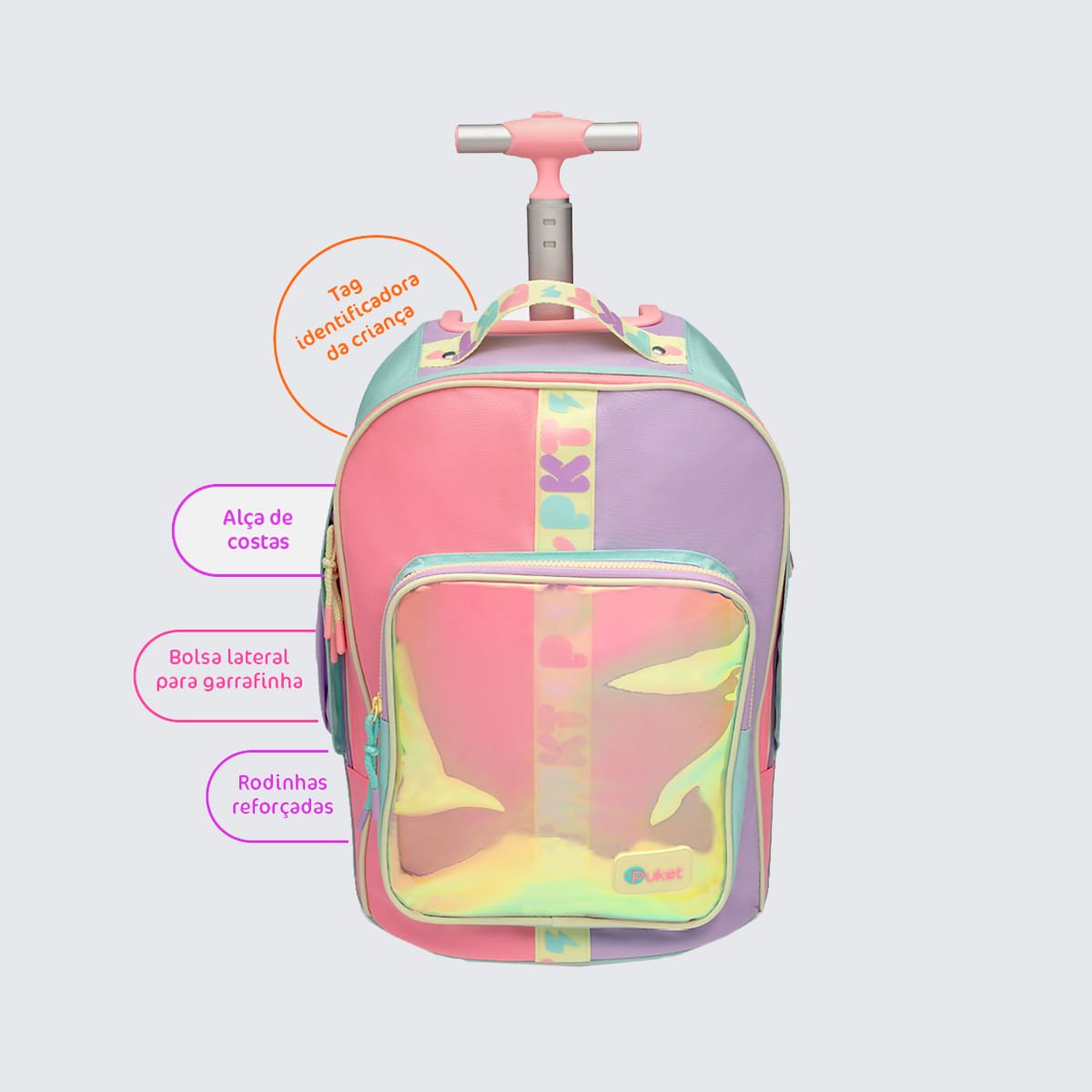 Mochila Puket com Rodinha Color Block Multicores 3