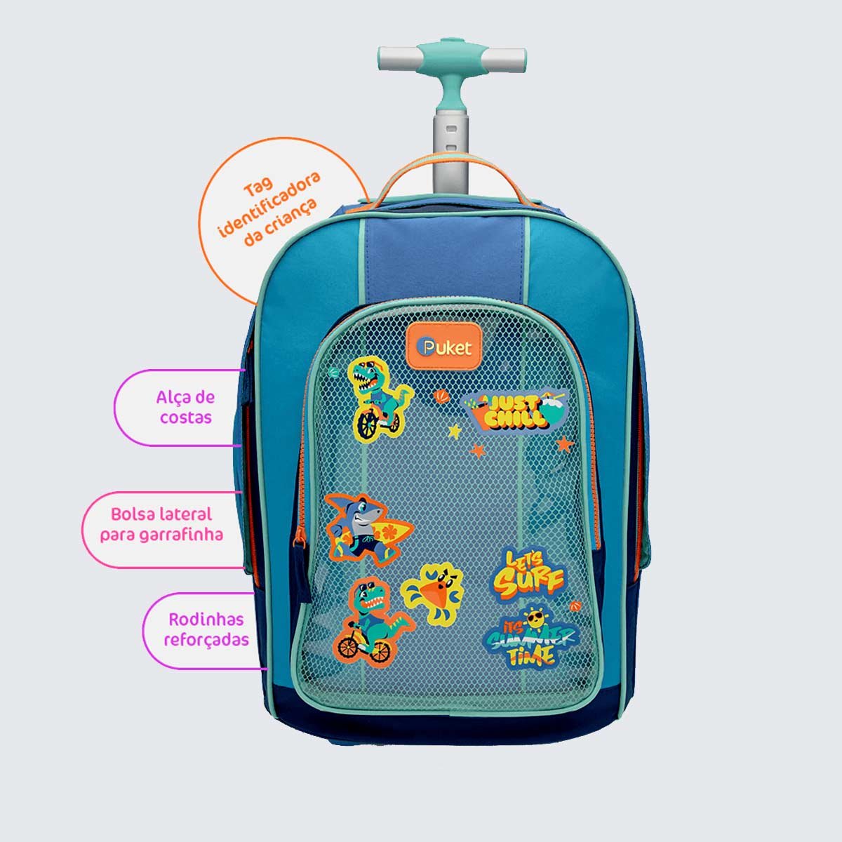 Mochila Puket com Rodinha Color Block Azul 3