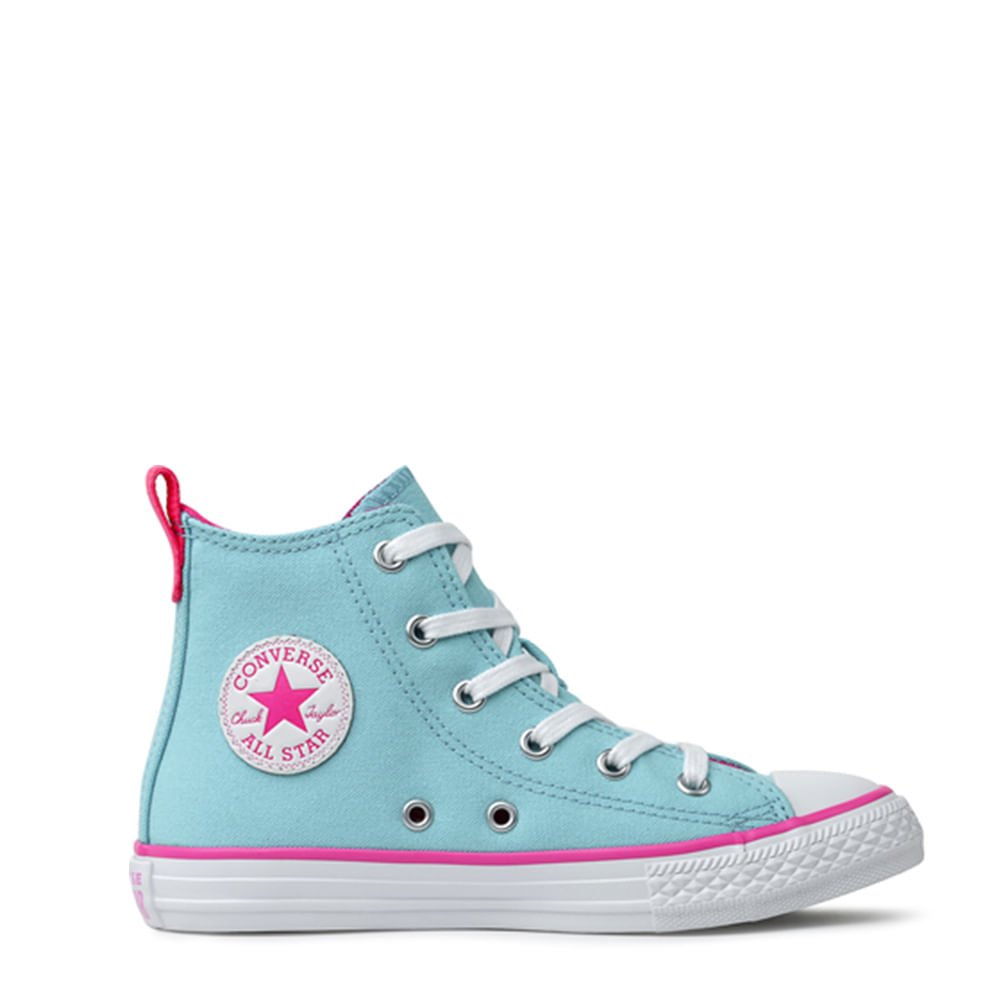 Tênis Converse Chuck Taylor All Star Infantil Azul Claro Rosa Choque Branco CK09090002