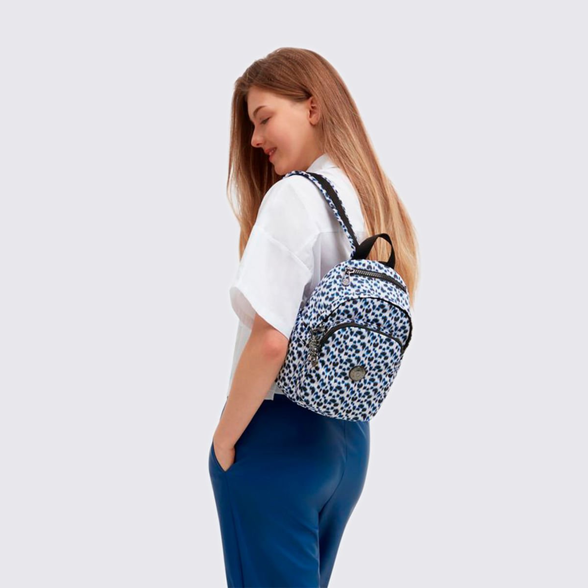 Mochila Kipling Delia Mini Estampado I45631HZ Azul/Branco 5
