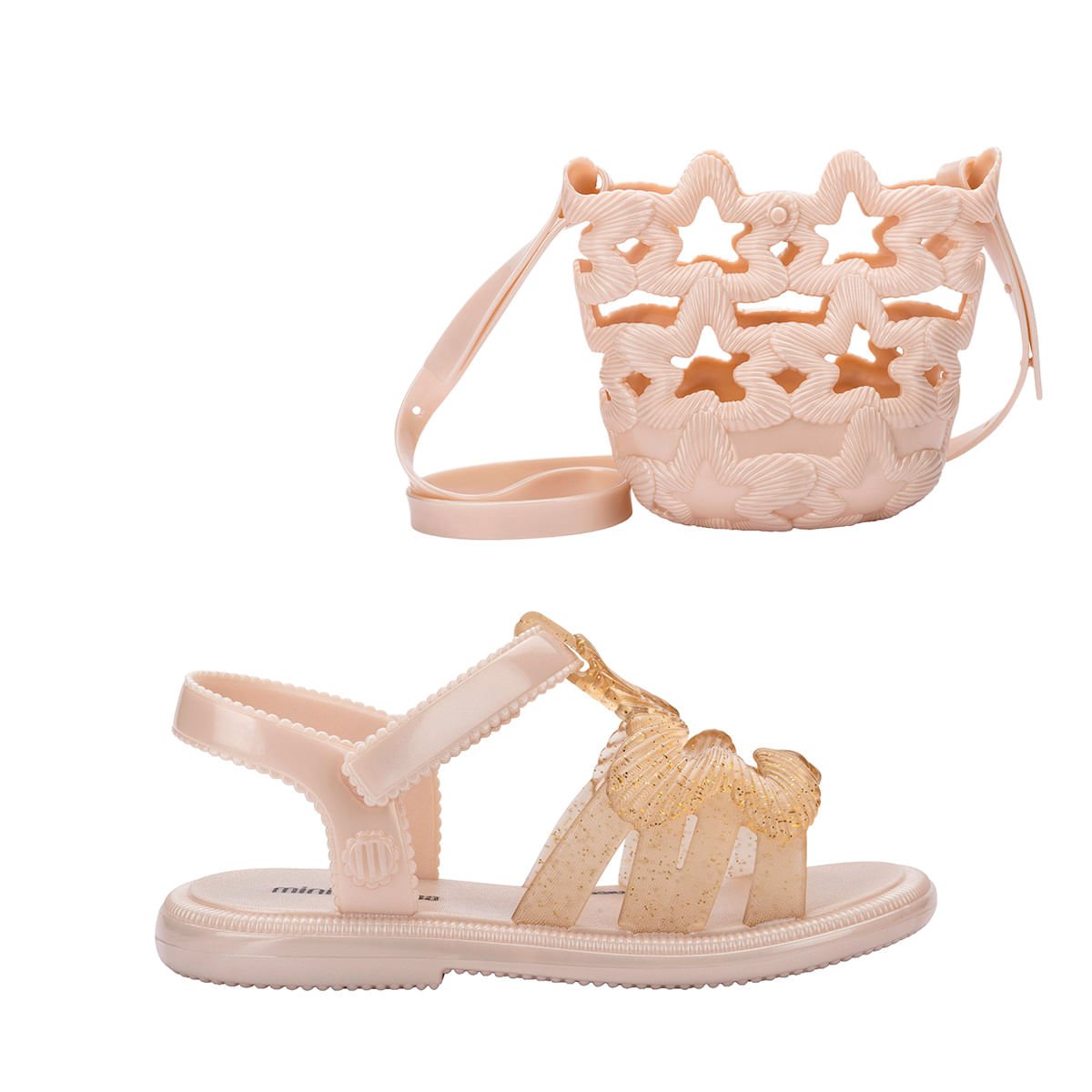 Mini Melissa + Bolsa Luminous Infantil Bege Metalizado Glitter 37866