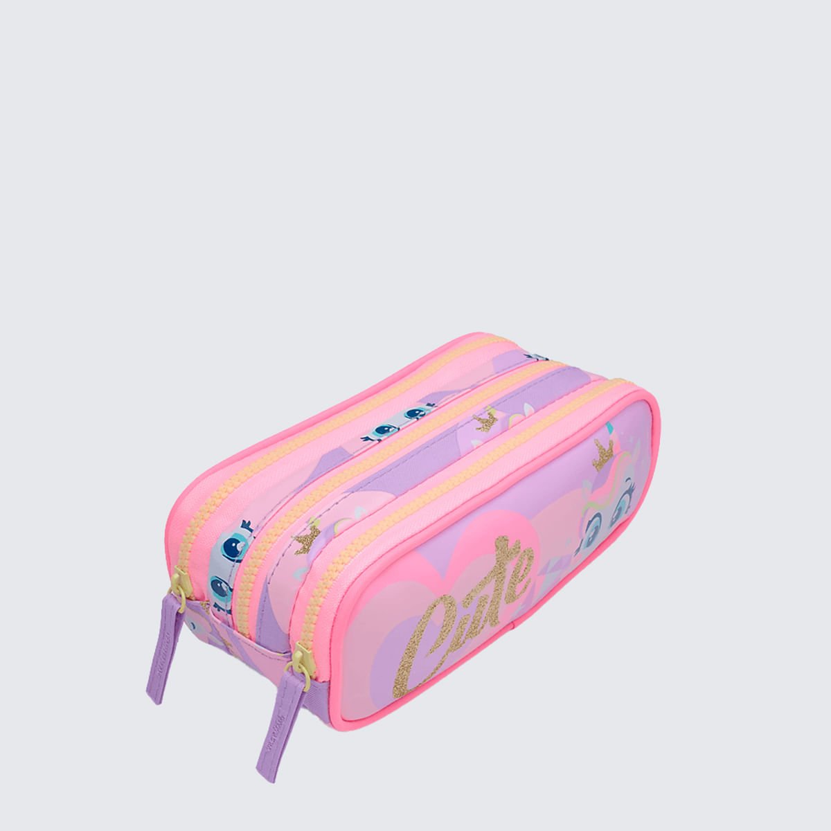 Estojo Triplo Puket Unicórnio Diamante Rosa 2