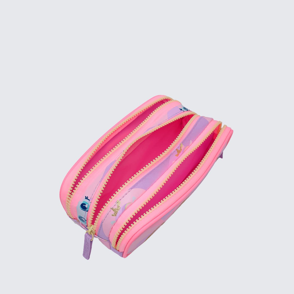 Estojo Triplo Puket Unicórnio Diamante Rosa 3