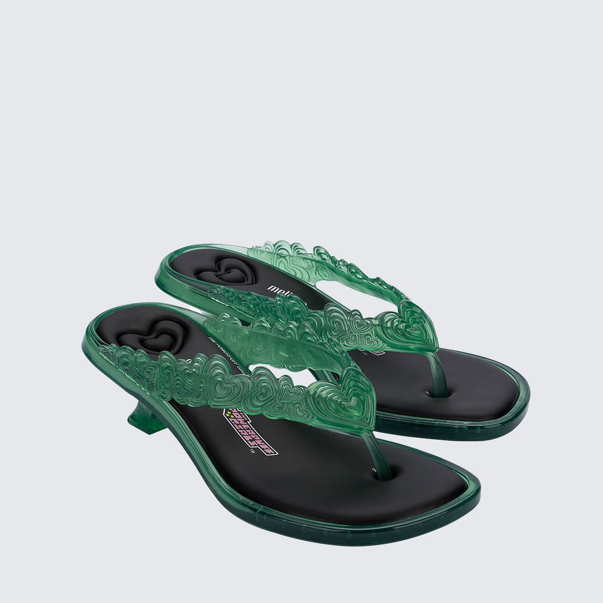 Melissa Thong Kitten Heel + Powerpuff Girls Verde Transparente Preto 38159 Verde 3