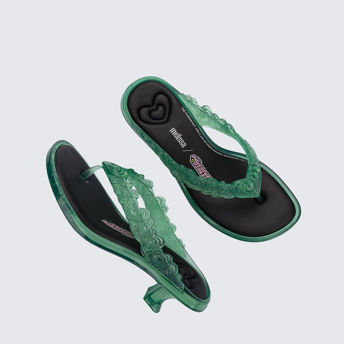 Melissa Thong Kitten Heel + Powerpuff Girls Verde Transparente Preto 38159 Verde 5