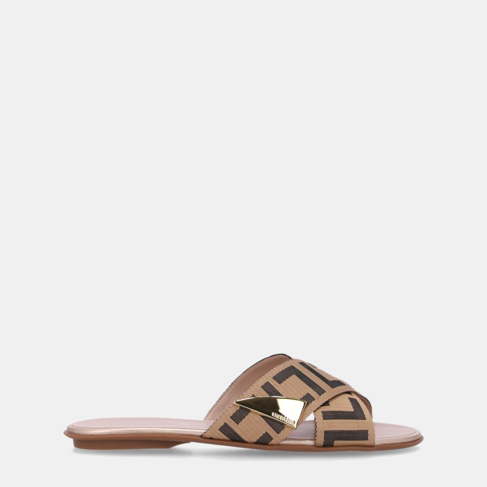 Chinelo Couro Laminati Ouro Com Gorgorão Preto-bege/ouro - 52211110