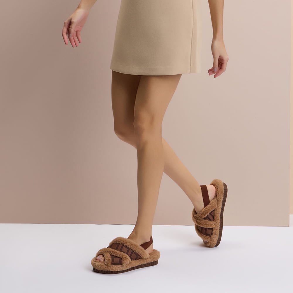 Sandália Flatform Gorgorão Trufa-trufa/pelo Bege- 60410001 Trufa 2
