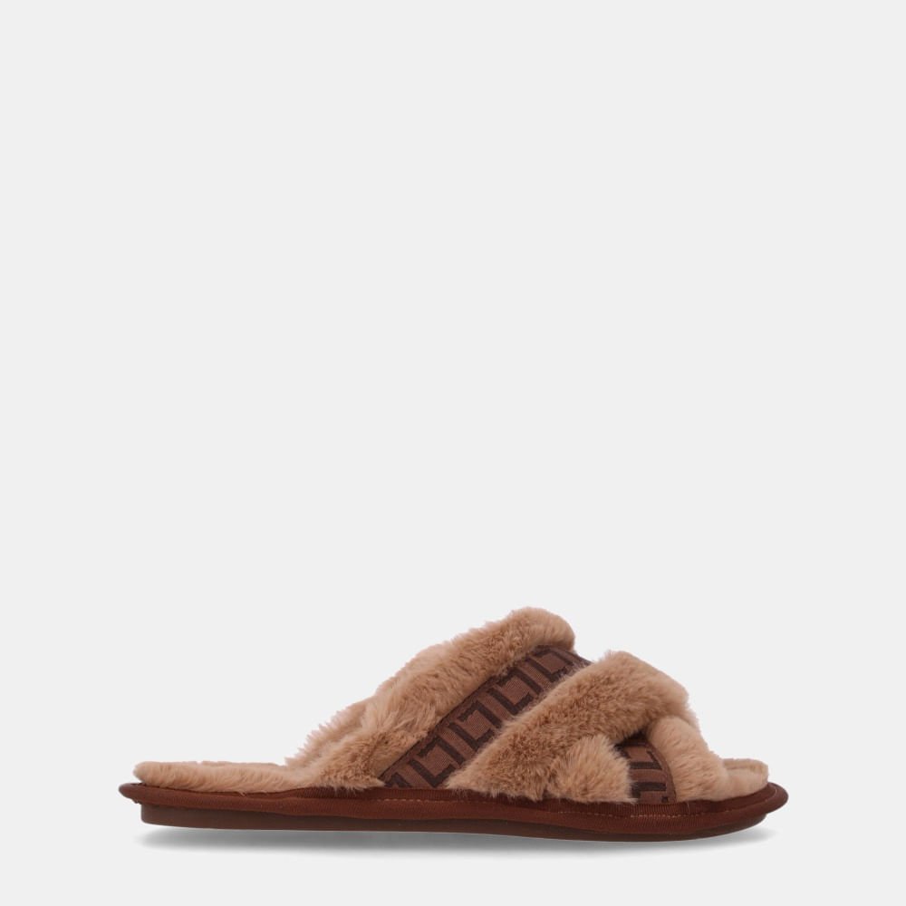 Chinelo Injetado Gorgurão Trufa Com Pelo Bege - 61010001