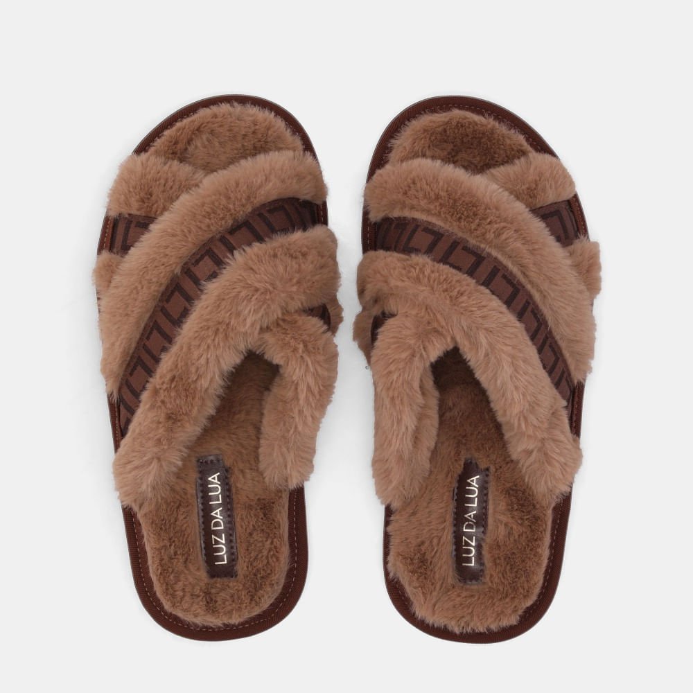 Chinelo Injetado Gorgurão Trufa Com Pelo Bege - 61010001 Trufa 5