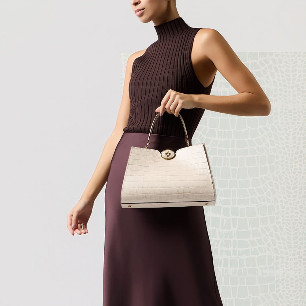 Bolsa Diana Tote Média Croco Panna - 2000575 Panna 2