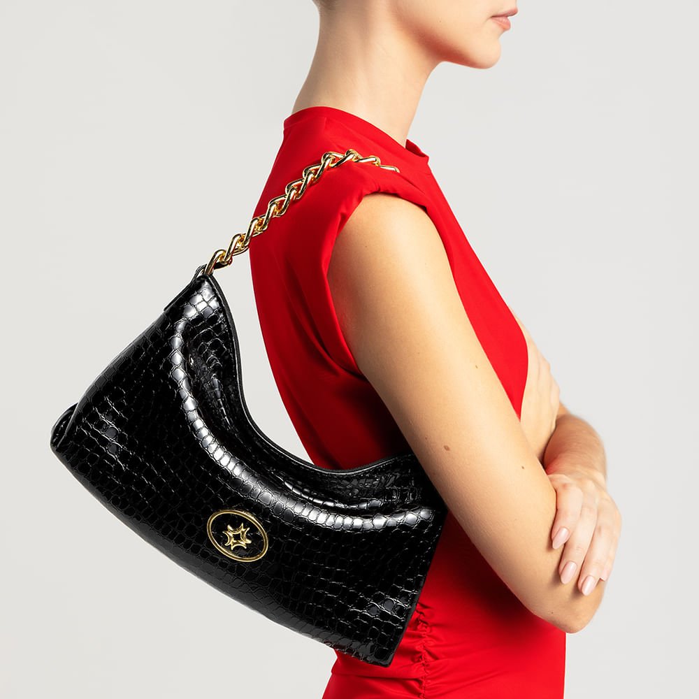 Bolsa Baguete Média Alligator Preto - 2000893 Preto 6