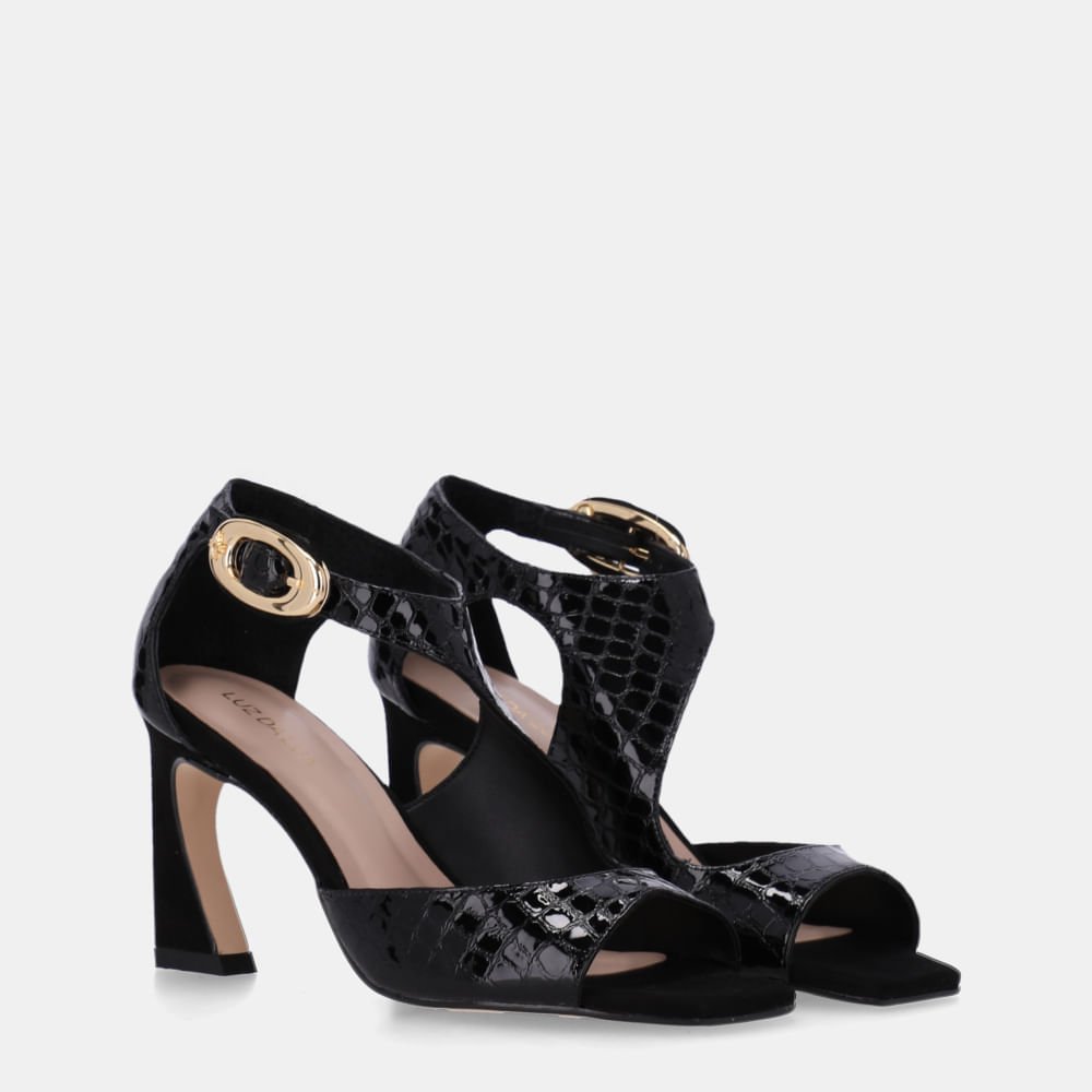 Sandália Salto Alligator Preto E Cervo Preto - 81110003 Preto 3