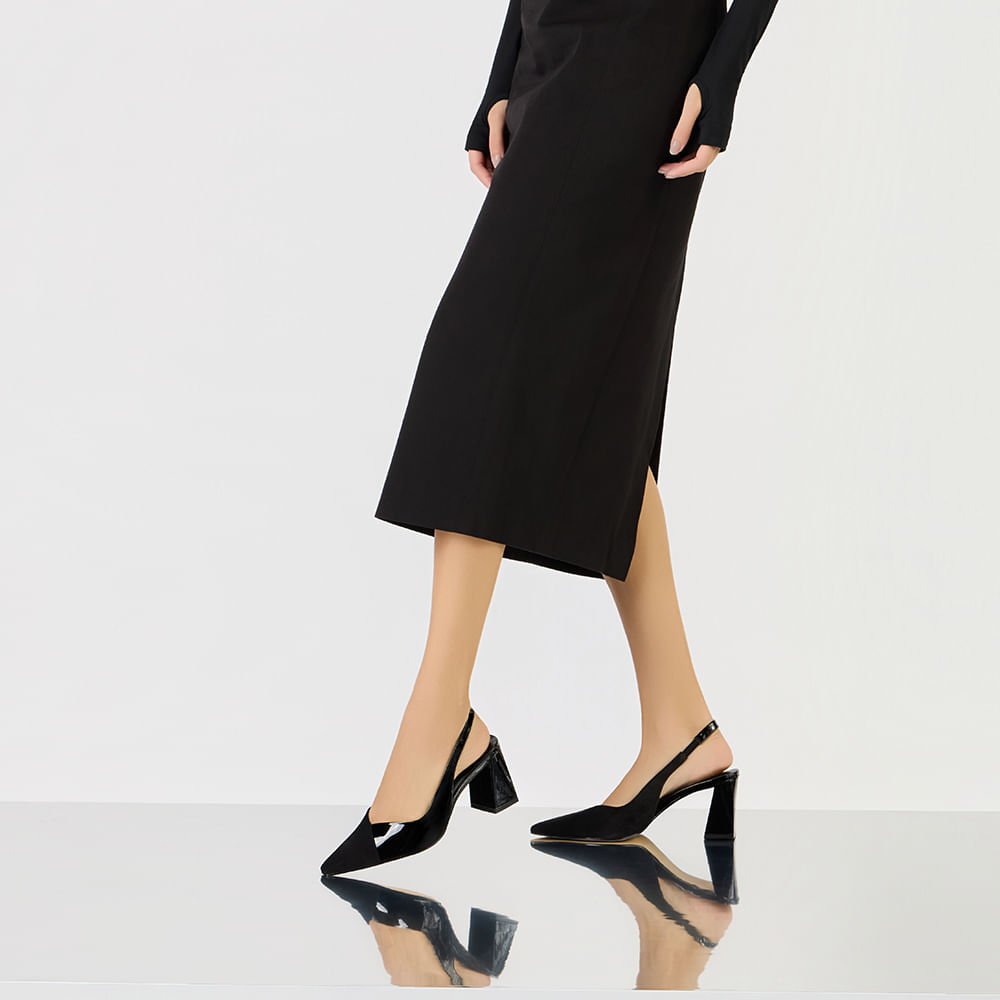 Slingback Cervo Preto E Verona Preto - 60980004 Preto 2