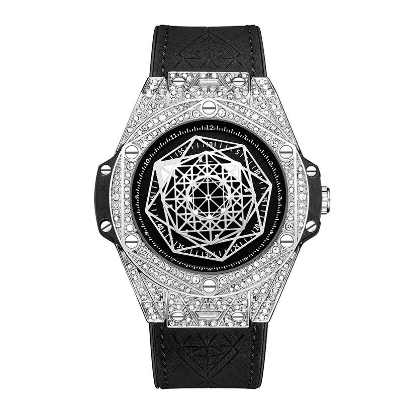 Relógio de quartzo de Couro Grande Diamante Masculino