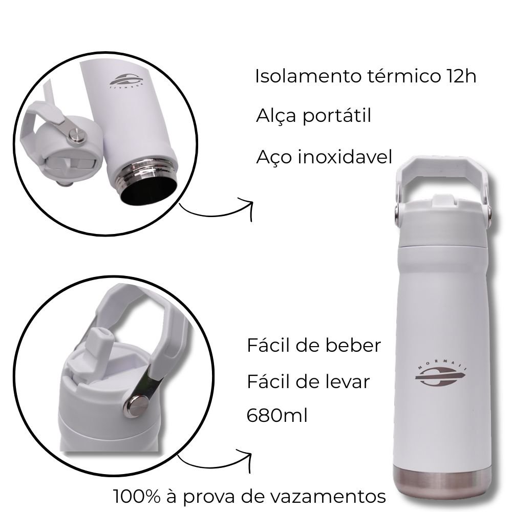 Garrafa De Agua Termica Mormaii 680ml Portatil Branco 2