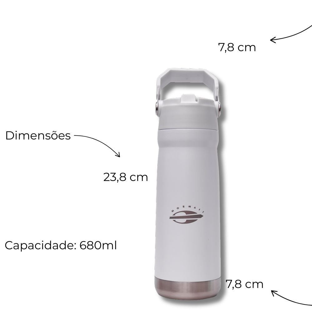 Garrafa De Agua Termica Mormaii 680ml Portatil Branco 3