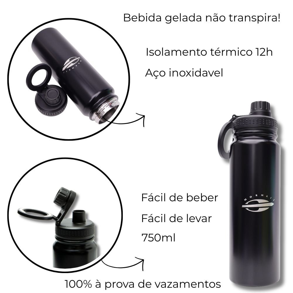 Garrafa Termica Mormaii 750ml Em Inox Reforcada Preto 2
