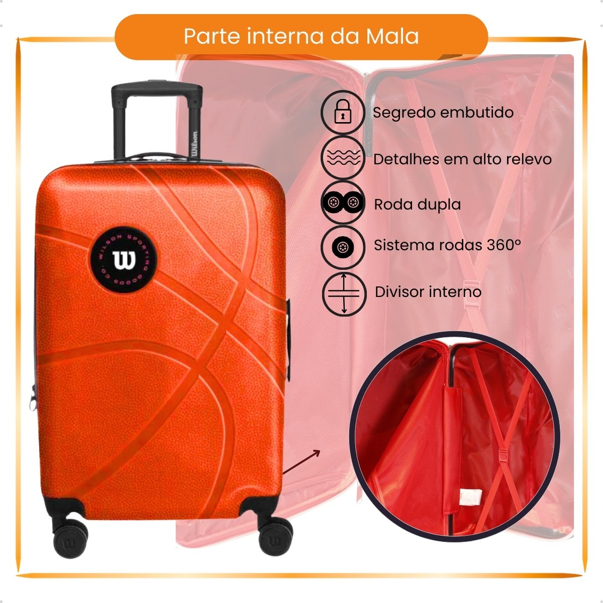 Mala de Viagem Wilson 360 Tamanho 24 Litros 80 Laranja 2
