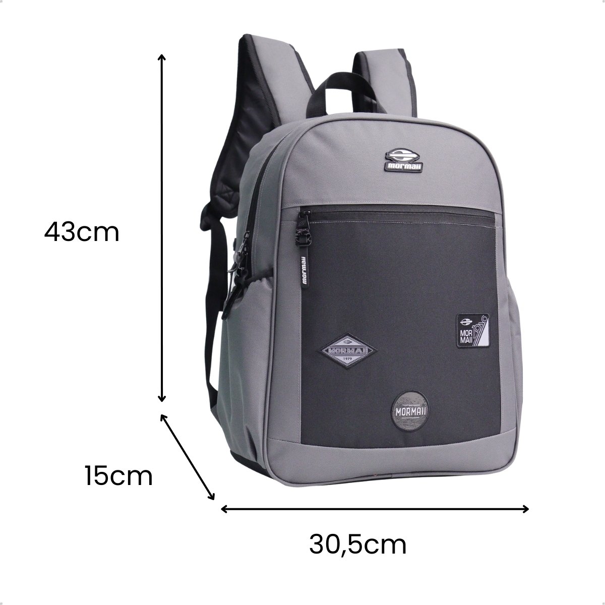 Mochila Mormaii Casual Bordada Compartimento Notebook 3 Bolsos 20 Litros Preto e Cinza Cinza 6