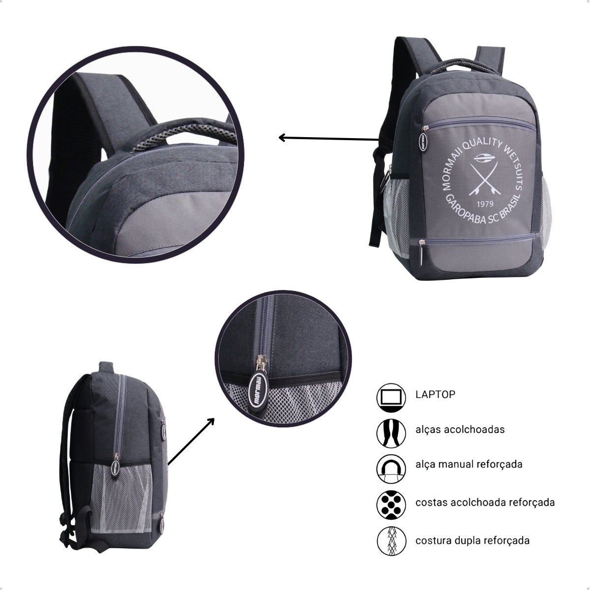 Mochila Mormaii Casual Compartimento Notebook 4 Bolsos 20 Litros Cinza 4