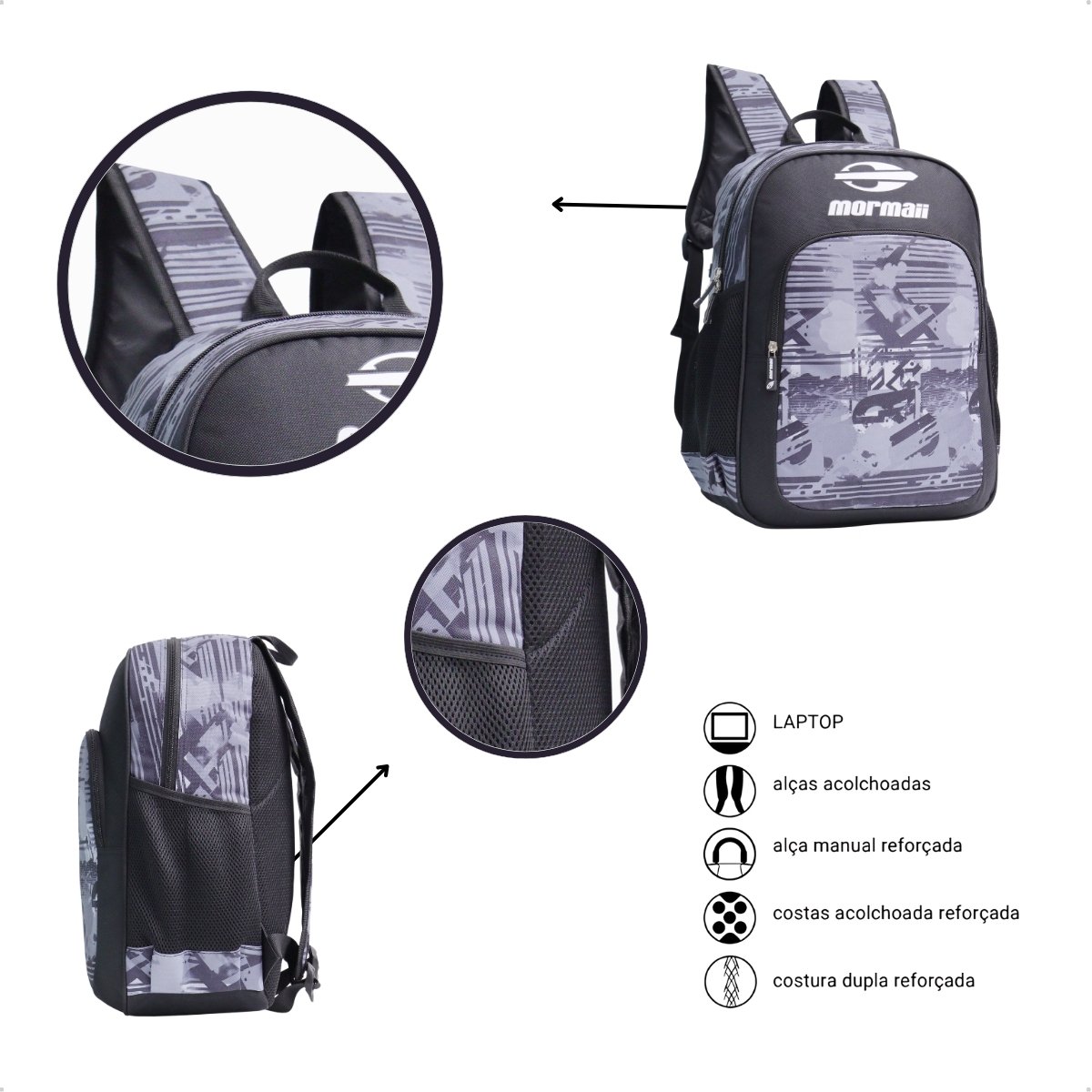 Mochila Mormaii Casual  20L Compartimento Notebook 3 Bolsos Cinza 4