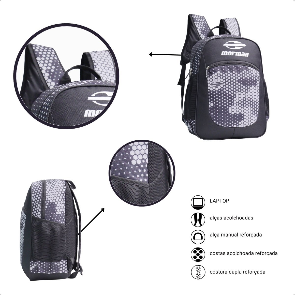 Mochila Mormaii Casual 20L Compartimento Notebook 3 Bolsos Grafite 4