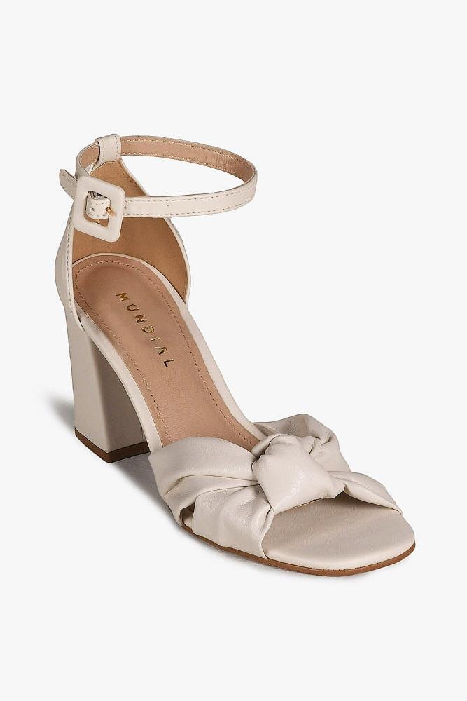 Sandália Feminina Salto Médio Mundial Valkiria Off White 4
