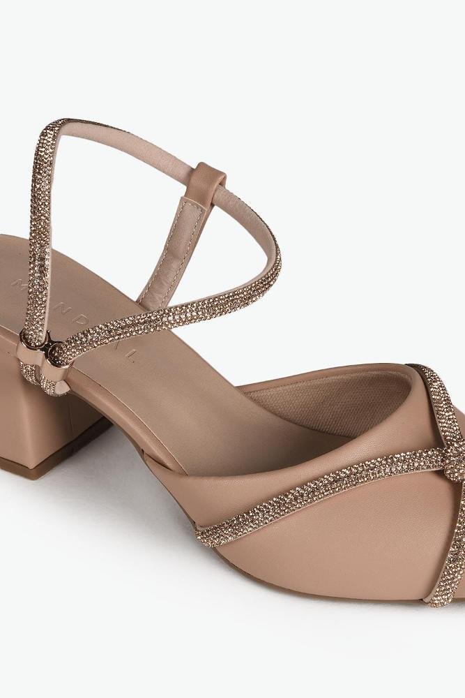 Sapato Feminino Slingback Salto Médio Mundial Laise Bege 2