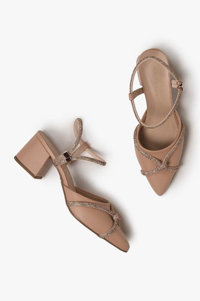 Sapato Feminino Slingback Salto Médio Mundial Laise Bege 3