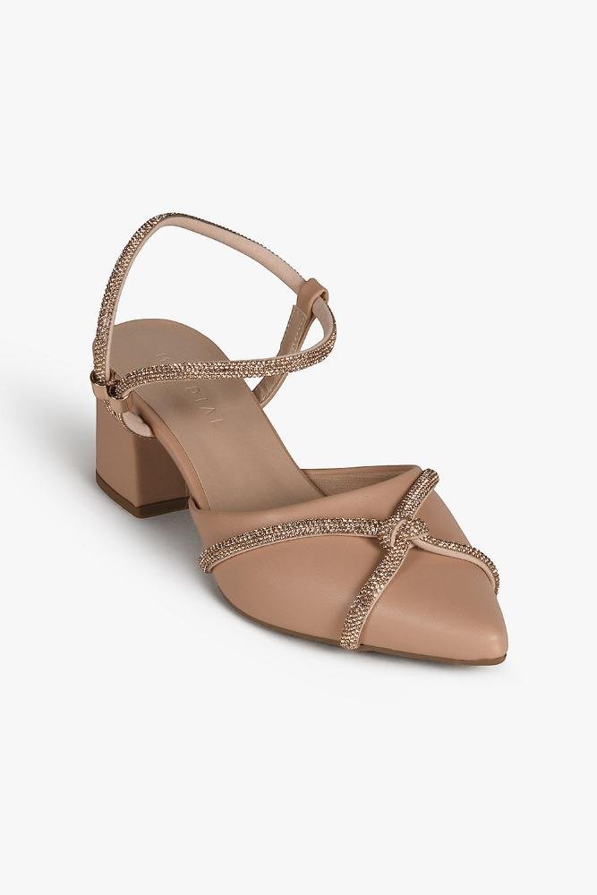 Sapato Feminino Slingback Salto Médio Mundial Laise Bege 4
