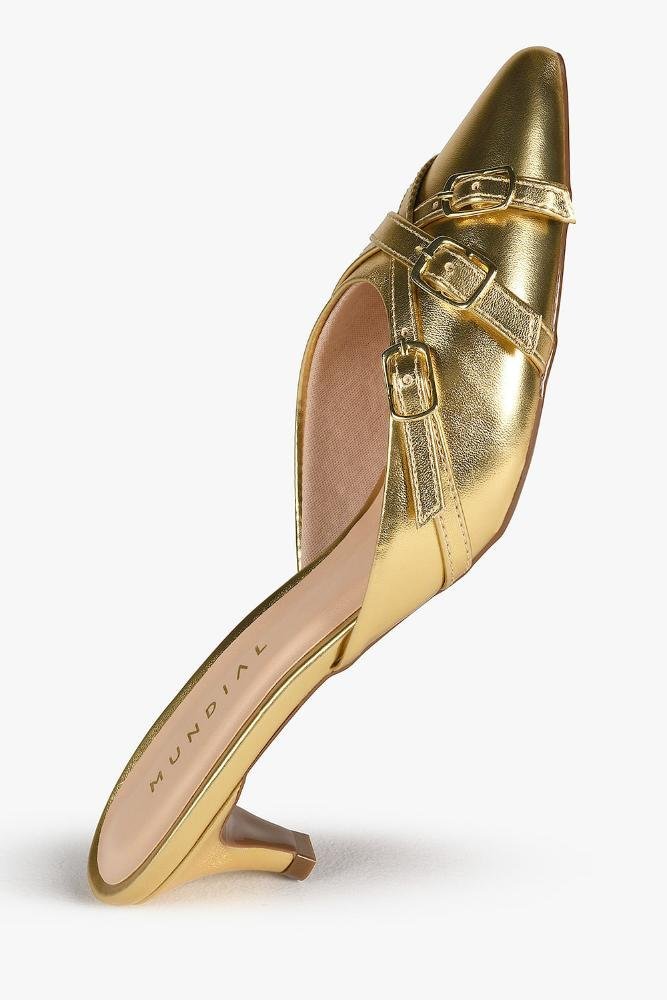 Mule Feminino Salto Médio Mundial Luzinete Dourado 5