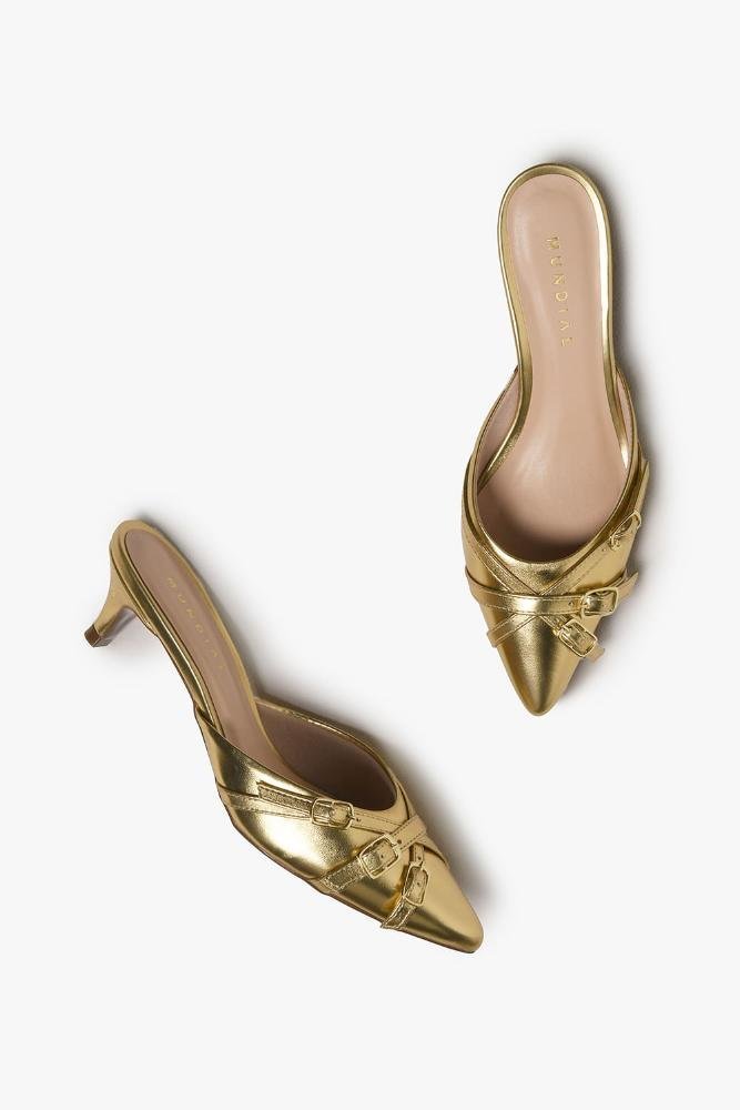 Mule Feminino Salto Médio Mundial Luzinete Dourado 3