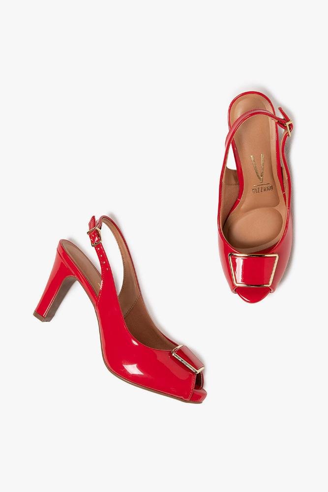 Sapato Feminino Slingback Peep Toe Vizzano Walentine Vermelho 3