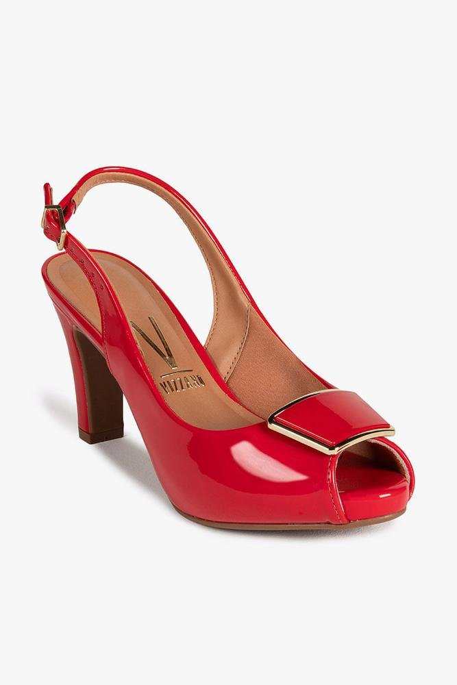 Sapato Feminino Slingback Peep Toe Vizzano Walentine Vermelho 4