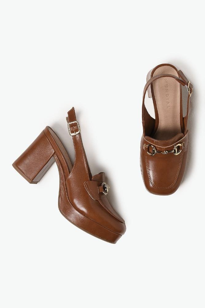 Sapato Feminino Slingback Salto Alto Mundial Hana Caramelo 3