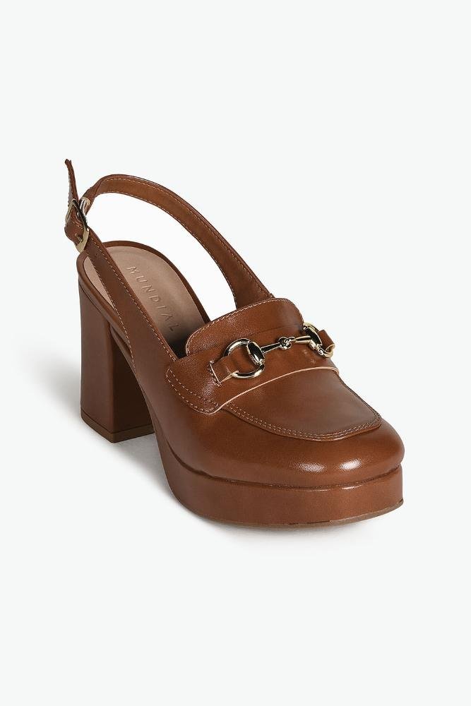 Sapato Feminino Slingback Salto Alto Mundial Hana Caramelo 4