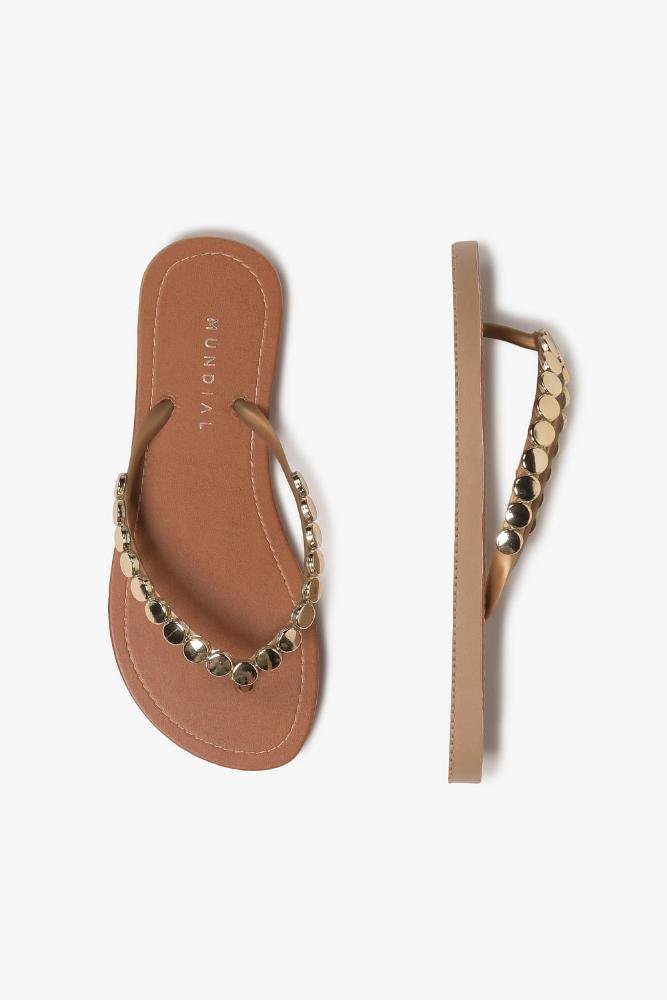 Chinelo Feminino Mundial Wiviane Marrom/Dourado 5