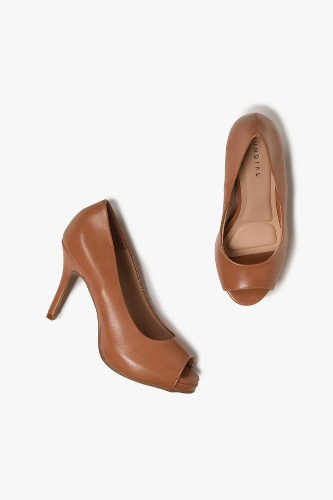 Sapato Feminino Peep Toe Salto Alto Mundial Luiza Bege 3