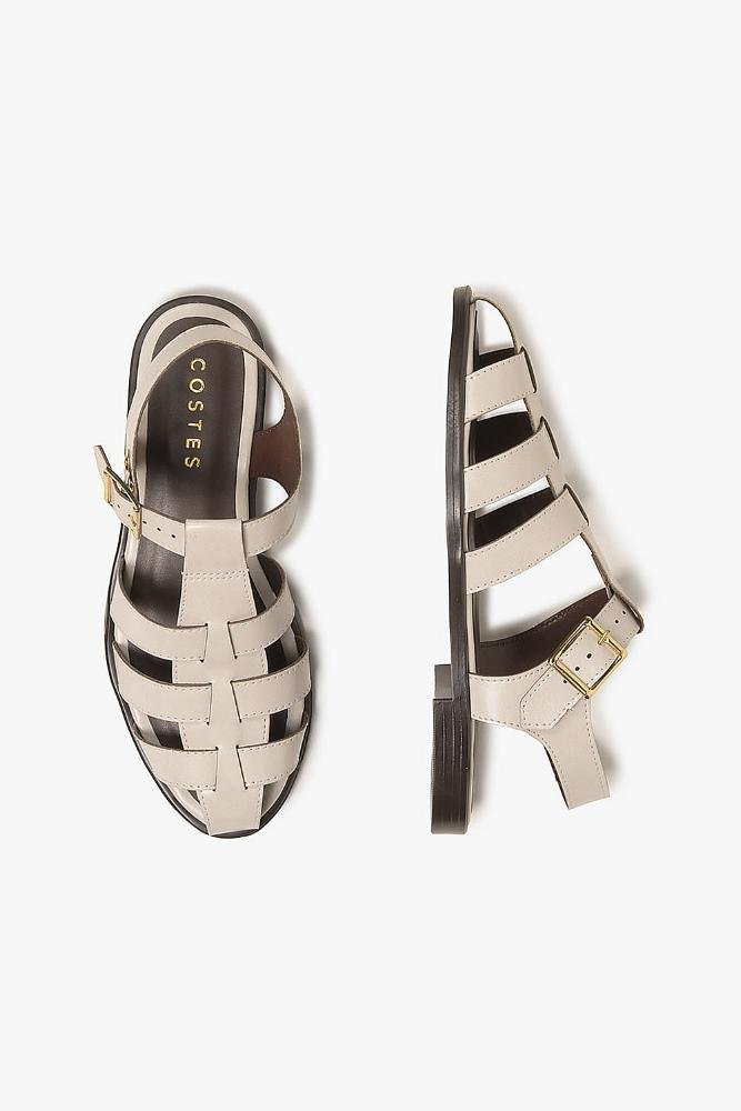 Sandália Feminina Salto Baixo Costes Edith Off White 3
