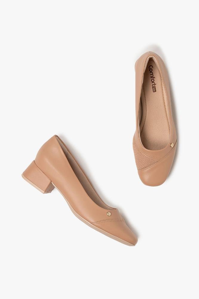 Conforto Feminino Salto Médio Comfortflex Julietta Bege 3