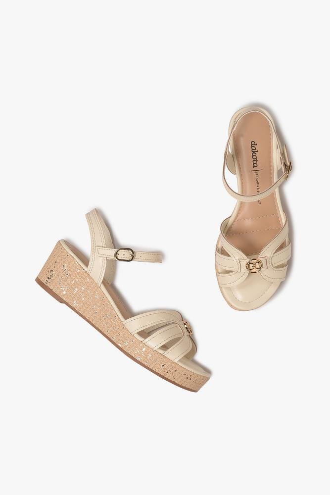 Sandália Feminina Anabela Dakota Fleur Off White 5