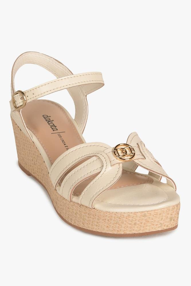 Sandália Feminina Anabela Dakota Fleur Off White 8