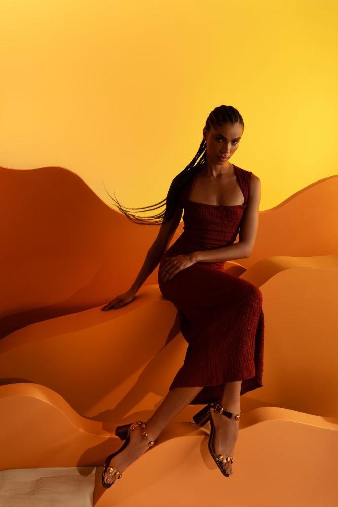 Sandália Feminina Salto Médio Mundial Selene Café 2